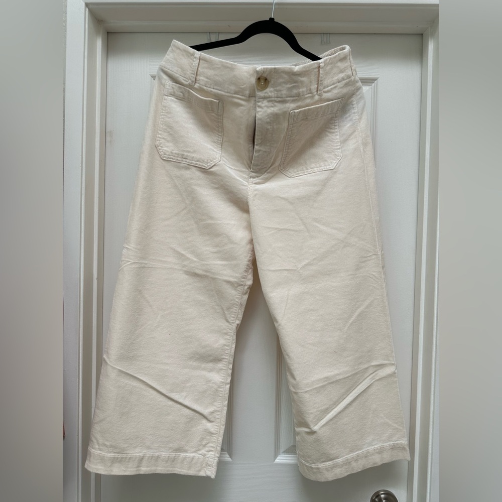 Maeve Colette Corduroy Cream Wide-Leg Cropped Pants 33P